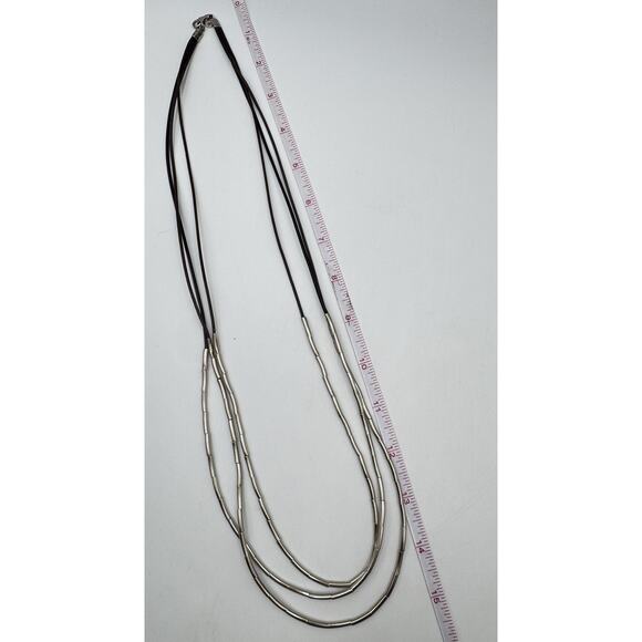 Silpada 925 Silver Flash N2196 Necklace Liquid Sterling Brown Leather Cord 30” - Picture 8 of 8